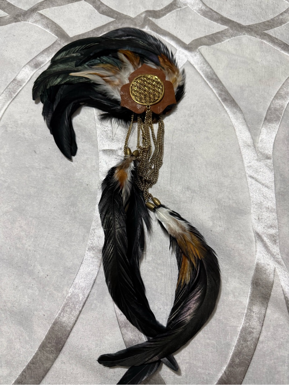 Flower of Life Feather and Brass Head and hair Accessory